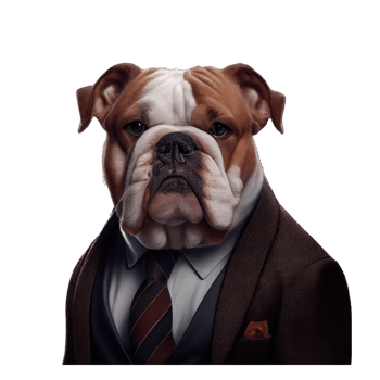 Portrait of a bulldog dressed in a formal business suit png