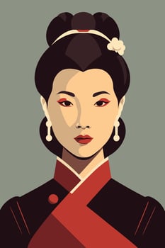 Portrait of a beautiful japanese geisha. chinese woman Vector illustration.