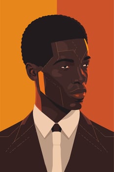 African american man in suit and tie on orange background. Vector illustration.