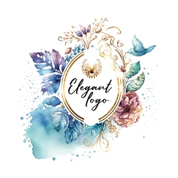 Watercolor logo template floral logo, flower, branch. Wedding Premade logo design. Florist logotype. Brand identity. Rustic whimsical Simple vector