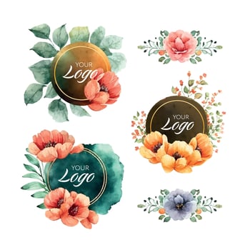 Logo watercolor with flowers banner for wedding,luxury logo,banner,badge,printing,product,package.vector illustration vector