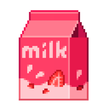 An 8-bit retro styled pixel art illustration of strawberry milk. png