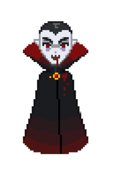 An 8 bit retro styled pixel art illustration of a spooky blood vampire. png