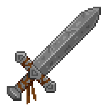 An 8 bit retro styled pixel art illustration of a stone sword. png