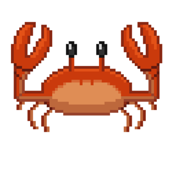 An 8 bit retro styled pixel art illustration of a red pinching crab. png