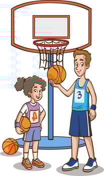 vector illustration of kids playing basketball