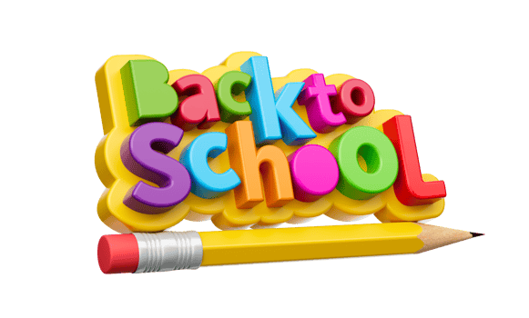Back to school banner flying Pencil rocket 3d illustration png