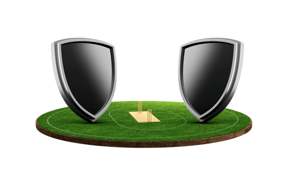 Stadium of Cricket with shield emblem on pitch and VS versus 3d illustration png