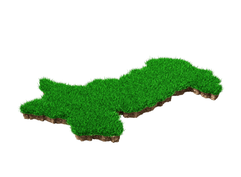 Pakistan Map soil land geology cross section with green grass and Rock ground texture 3d illustration png