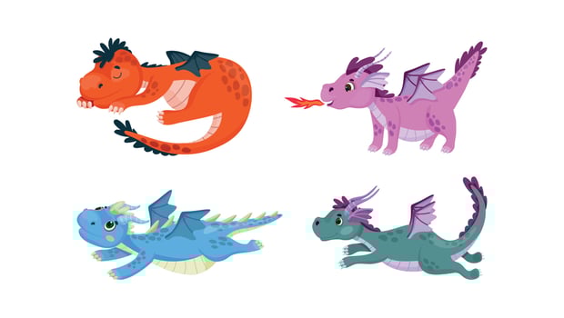 Collection of Dragons in Cartoon Style vector