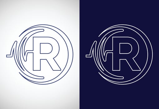 Initial R alphabet with health pulse. Line art heartbeat logo design. Logo for medical or health business vector