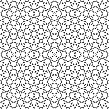 Geometric monochrome lattice seamless arabic pattern. Islamic oriental style. Wrapping paper. Scrapbook paper. Tiling. Black and white vector illustration. Moroccan background. Swatches.