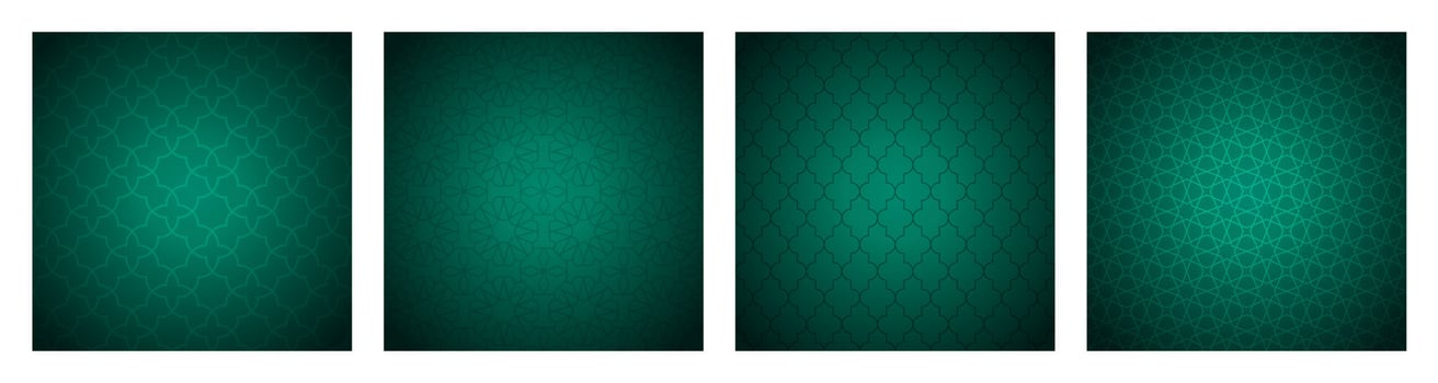 Set of green gradient background with Arabian patterns. Arabic Mosaic Ornament Background. Muslim Decoration. Ramadan Kareem Islamic background vector