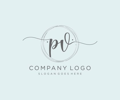 Initial PV feminine logo. Usable for Nature, Salon, Spa, Cosmetic and Beauty Logos. Flat Vector Logo Design Template Element.