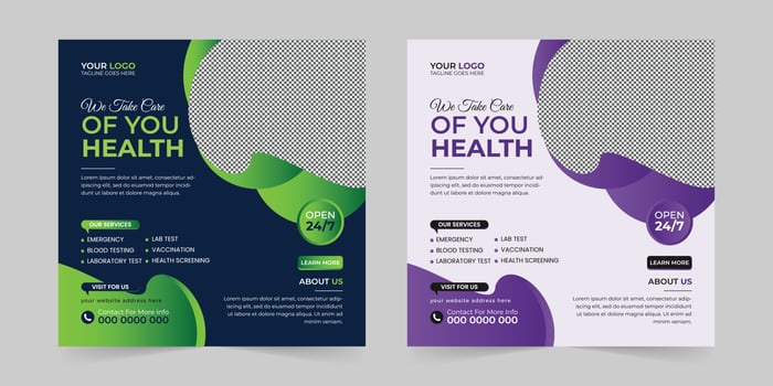 Medical healthcare square social media post, promotion web banner ads sales and discount banner vector template Design