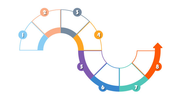 Infographic with 8 steps, process or options. png