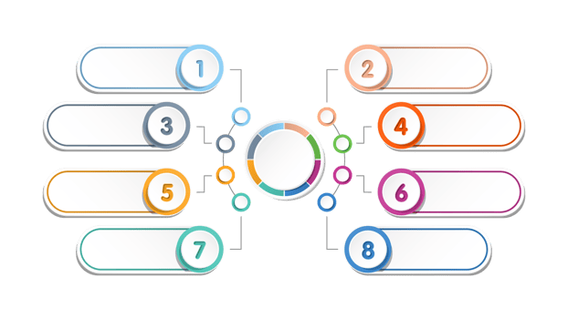Infographic with 8 steps, process or options. png
