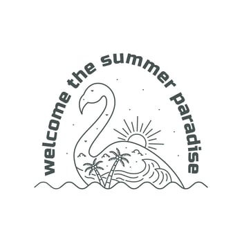 welcome the summer paradise mono line art vector in flamingo outline