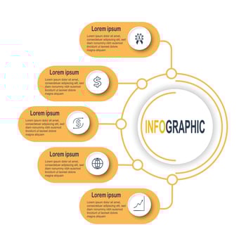 Infographic circle template, 5 steps business data illustration, Presentation timeline infographic template. vector