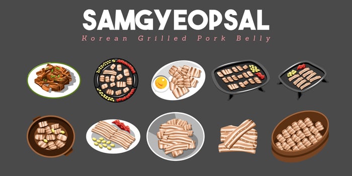 Grilled pork belly vector set collection graphic clipart design