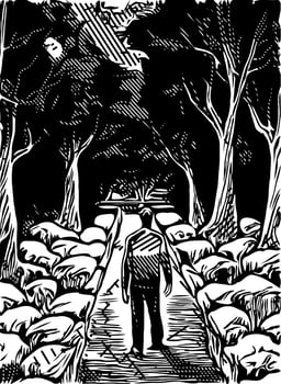 vector illustration of man in forest