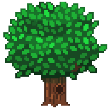An 8 bit retro styled pixel art illustration of an oak tree. png