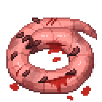 An 8-bit retro-styled pixel-art illustration of a dead giant worm. png