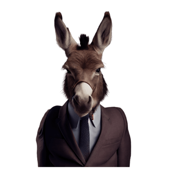 Portrait of a donkey dressed in a formal business suit png