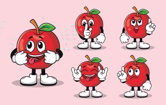 Cute apple fruit mascot with various kinds of expressions set collection vector