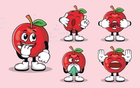 Cute apple fruit mascot with various kinds of expressions set collection vector