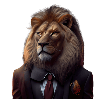 Portrait of a lion dressed in a formal business suit png