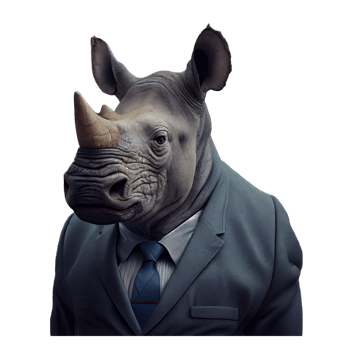 Portrait of a Rhino dressed in a formal business suit png
