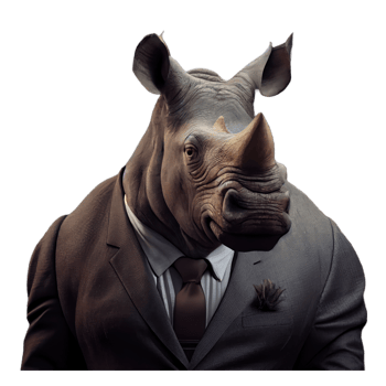 Portrait of a Rhino dressed in a formal business suit png