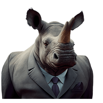 Portrait of a Rhino dressed in a formal business suit png