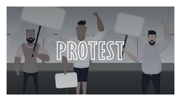 Protest banner. A crowd of guys with banners in their hands came out to protest. Prosky style. vector