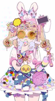 A colorful illustration of an anime girl made of sweets. vector