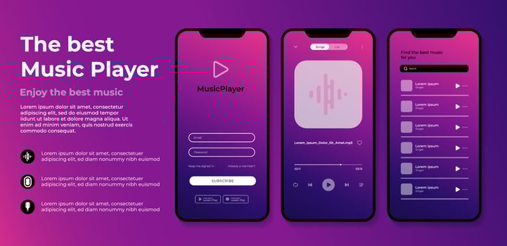 Smartphone music player app interface design template vector