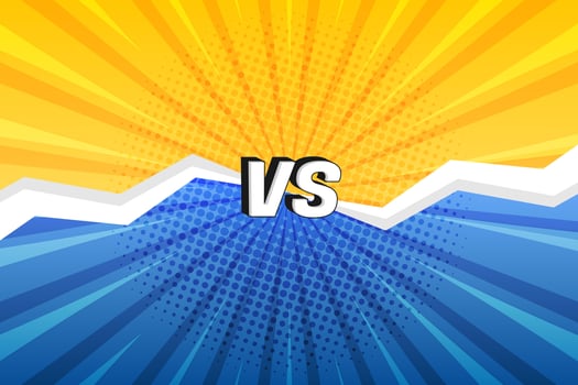 Pop art retro comic yellow and blue versus fight background design, with halftone dots vector Illustration