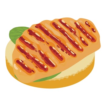 Meat sandwich icon isometric vector. Sandwich with grilled meat and spinach leaf vector