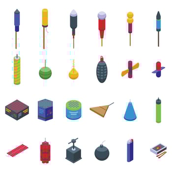 Petard icons set isometric vector. Dynamite tnt vector
