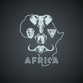 African continent shape with big five animals. vector