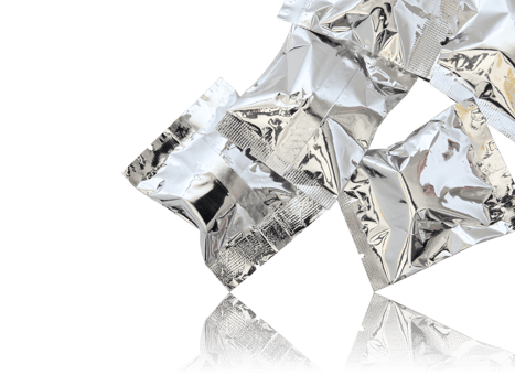 Foil package isolated with reflect floor for mockup png
