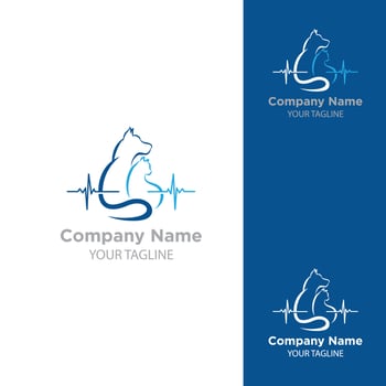 Vector Pet Care logo design template. Graphic sitting cat and dog logotype