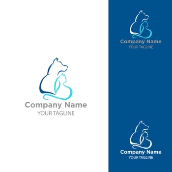 Vector Pet Care logo design template. Graphic sitting cat and dog logotype