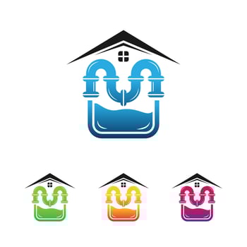Plumbing Business icon vector set. Plumbing service symbol set. Brand visualization template. Vector graphics for water pipes, water drops, hot and cold water concept. Typography proposal. Editable.
