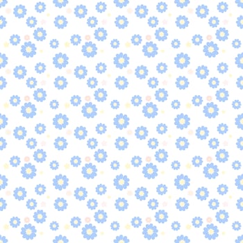 Vector seamless pattern background, small pastel blue flowers on white background.Ideal illustration for fabric print.  Scrapbook cover or gift wrapping paper.