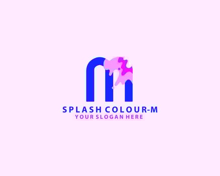 Letter M water splash vector logo design, colorful liquid initial letter logo template, abstract company brand identity, 3d gradient color style