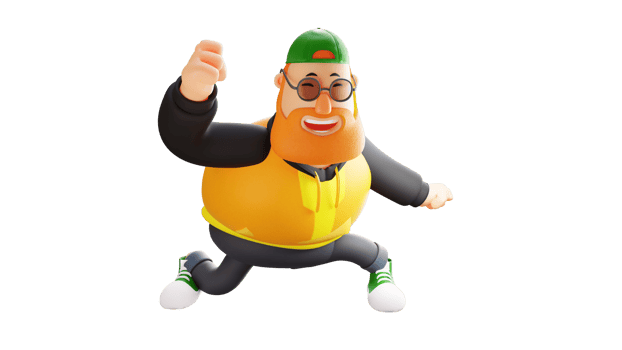 3D illustration. Lively Fat Man 3D cartoon character. Handsome man smiling happily. Stylish man is dancing happily. Fat man dancing and laughing. 3d cartoon character png