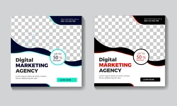 Digital Business Marketing Social Media Banner, Post Template for Digital Marketing and Business Sale Promo. Square Flyer Template with Editable Web Banner, Digital Marketing Agency vector