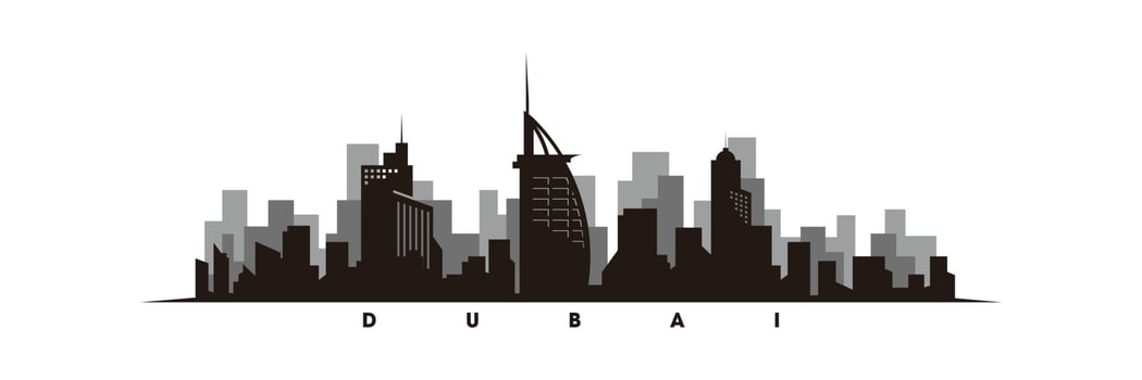 Dubai skyline and landmarks silhouette vector